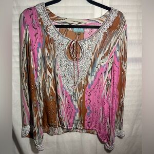 Women’s Stunning pink TAJ sheer blouse sz M